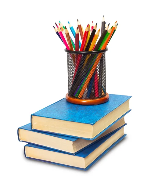 Böcker och pennor — Stockfoto