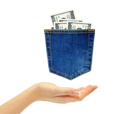 Hand and dollars in back jeans pocket clipart