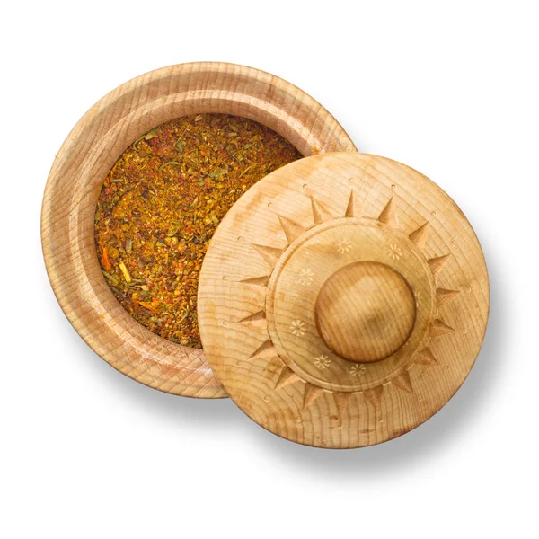 Spices in wood plate — Stock Photo, Image