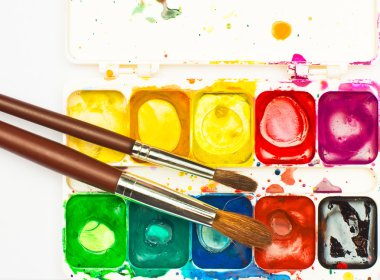 Old used watercolor paint box clipart