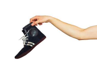 Boxing shoes in hand clipart