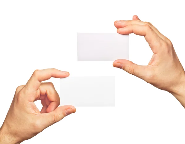 Business card in hands — Stock Photo, Image
