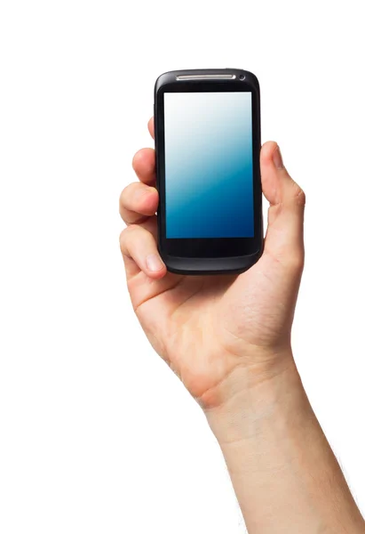 Мобильный телефон в мужской руке — стоковое фото