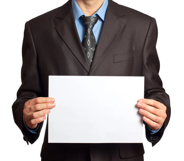 Young businessman with blank board — Stock Photo, Image