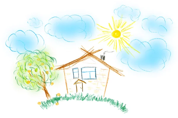 Child's drawing of their house — Stock Photo, Image