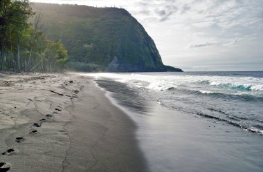Volcanic sands beach on the Big Island in stormy weather. Hawaii clipart