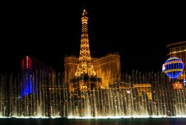 The Musical fountains on Eiffel Tower of Hotel Paris clipart