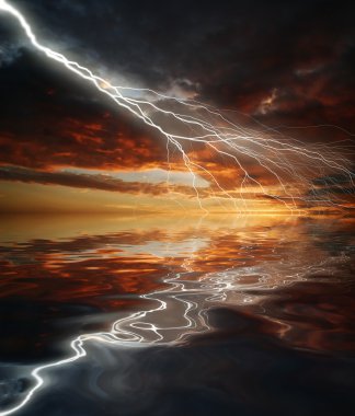 Lightning above the sea clipart