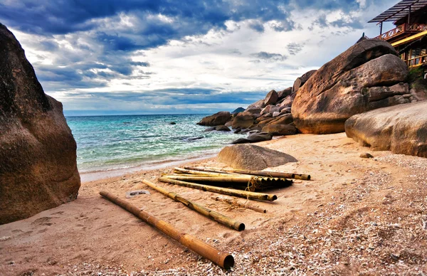 stock image Tropical beach under gloomy sky