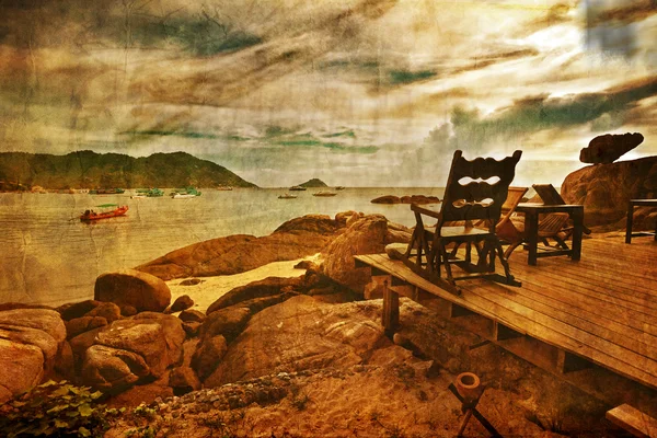 Екзотичний тропічний пляж в ретро-стилі — стокове фото