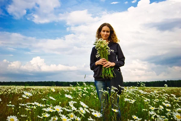 stock image Girl with camomiles