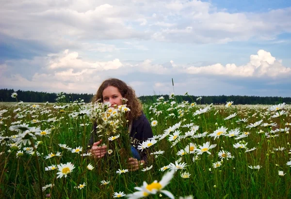 stock image Girl with camomiles