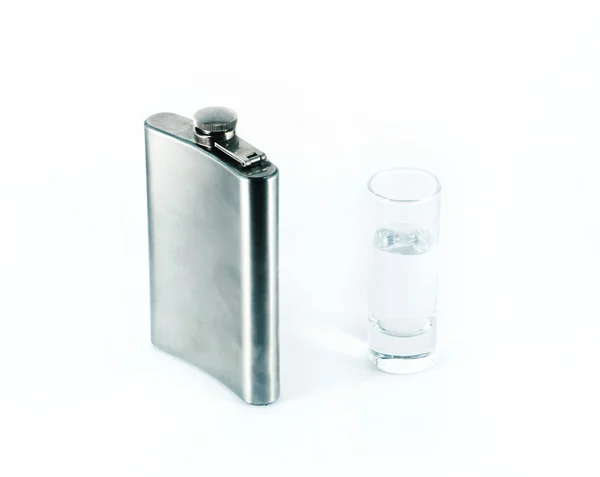 Flask of vodka and a glass — Stock Photo, Image
