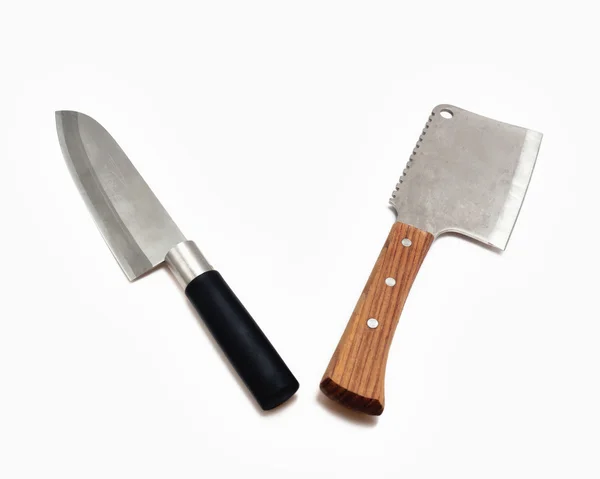 Meat cleaver and knife — Stock Photo, Image