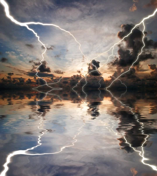 stock image Lightning above the sea