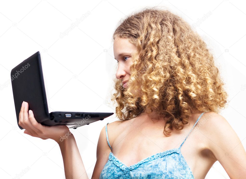 Portrait of a young attractive woman with netbook
