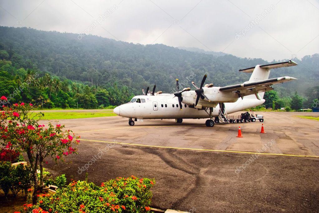 Plane at the airport on the island of Tioman. Malaysia