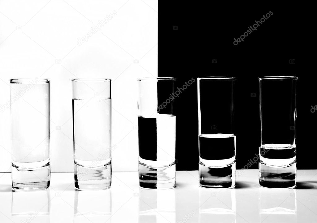 Row of glasses for vodka