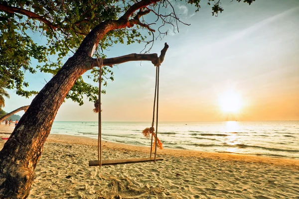 Swing a naplemente a strandon — Stock Fotó