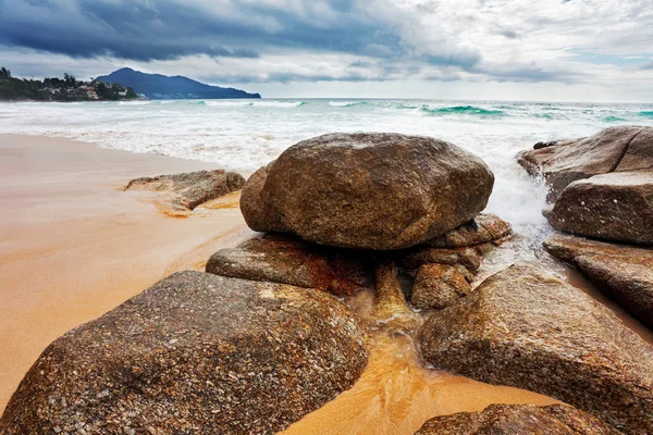 stock image Tropical beach under gloomy sky