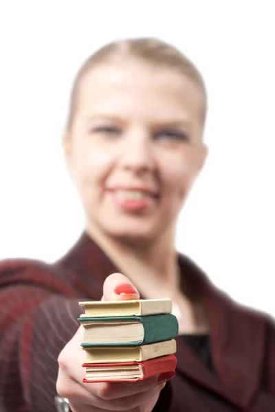 stock image Young businesswoman with books