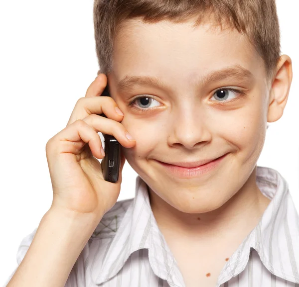 Pojke, prata i telefon — Stockfoto