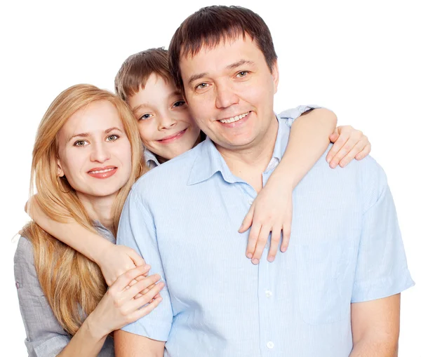 Boldog család elszigetelt fehér — Stock Fotó