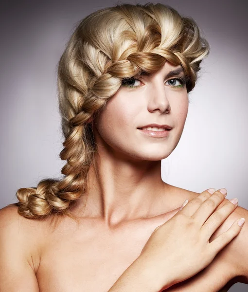Beautiful woman with stylish hairstyle — Stock Photo, Image