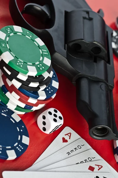 Casino. revolver, cards and counters — Stock Photo, Image