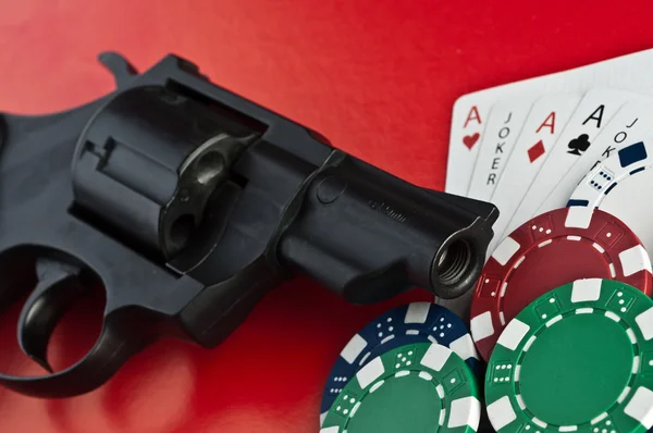 stock image Casino. revolver, cards and counters