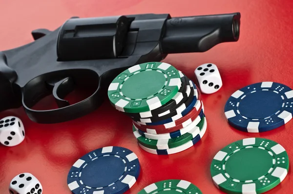 Casino. revolver, cards and counters — Stock Photo, Image