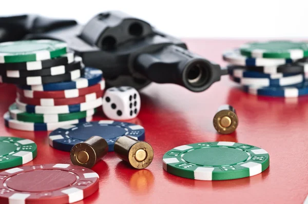 stock image Casino. revolver, cards and counters