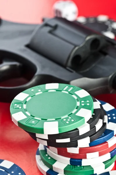 stock image Casino. revolver, cards and counters