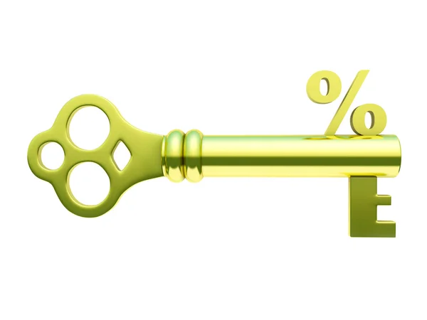 Golden key with percent symbol — Stock Photo, Image