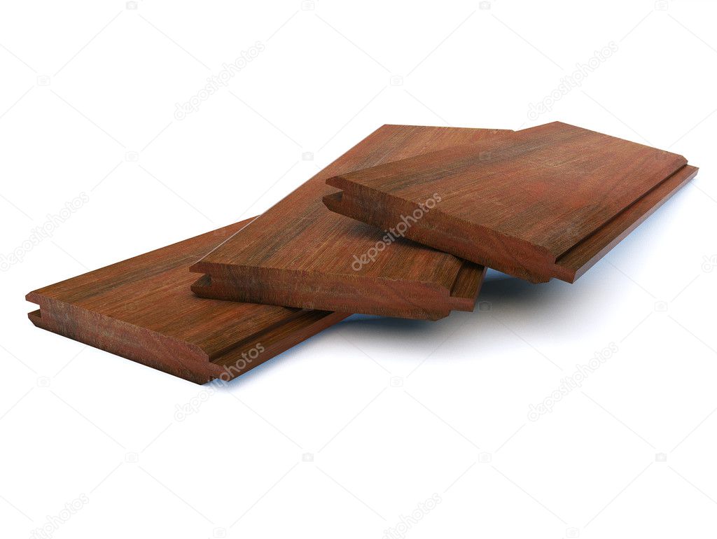 Three grooved wooden boards lying on white