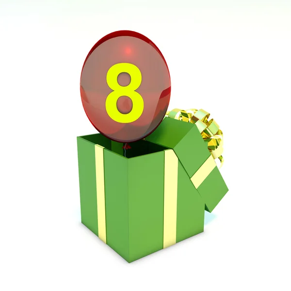 Red toy balloon with yellow 8 number — Stock Photo, Image