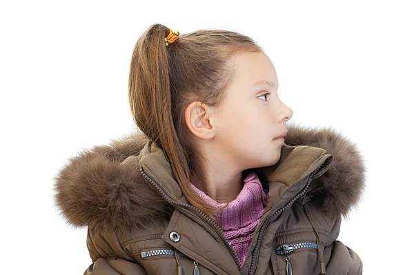 Menina closeup em jaqueta de inverno quente — Fotografia de Stock