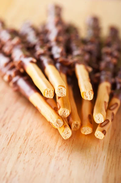 Crispy sweet straws filled chocolate — Stock Photo, Image