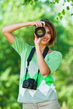 Women with two cameras clipart