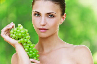 Portrait beautiful naked woman bunch grapes clipart