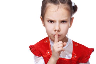 Little girl put her finger to her lips clipart