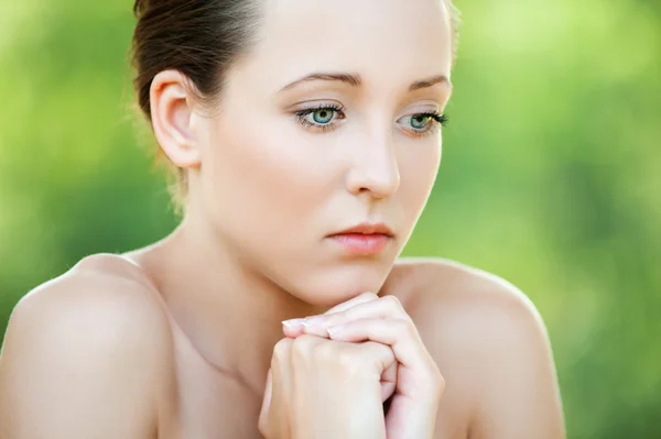 Portrait of pretty pensive young woman — Stock Photo, Image