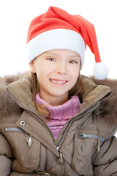 Little girl in Christmas hat — Stock Photo, Image