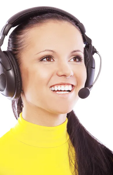 Mulher bonita com fones de ouvido — Fotografia de Stock