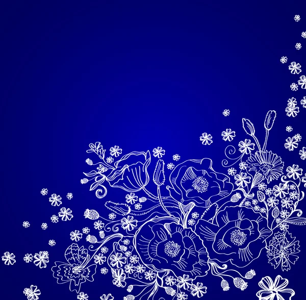 Sfondo floreale disegnato a mano su blu — Vettoriale Stock