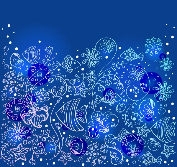Fond marin avec poissons et fleurs — Image vectorielle