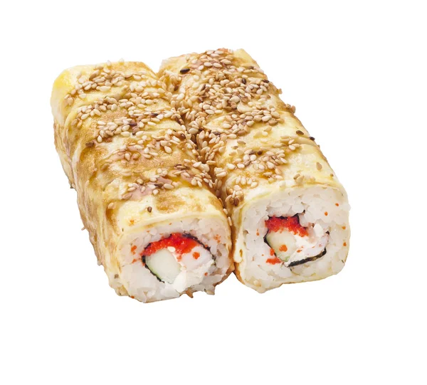 Sushi roll with caviar in pancake — Stock Photo, Image