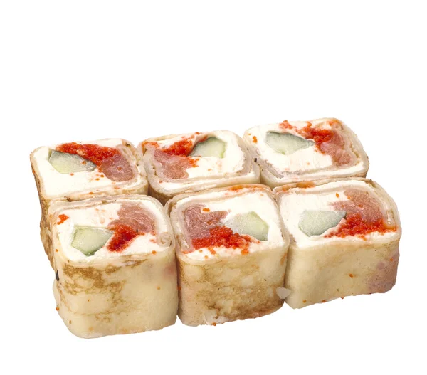 Rotolo di sushi con caviale in frittella — Foto Stock