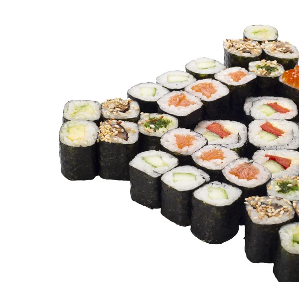 Set rotolo di sushi isolato su bianco — Foto Stock