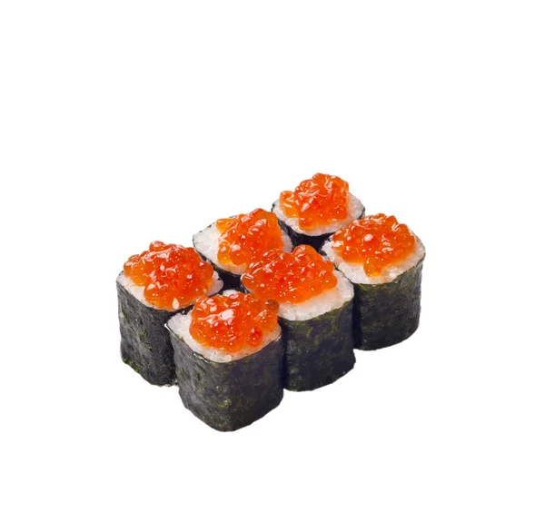 Sushirulle med kaviar isolerad på vit — Stockfoto